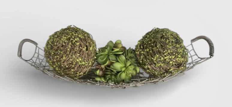 Photo 1 of METAL BASKET CENTERPIECE WITH TOPIARY 24” x 9” x H6”