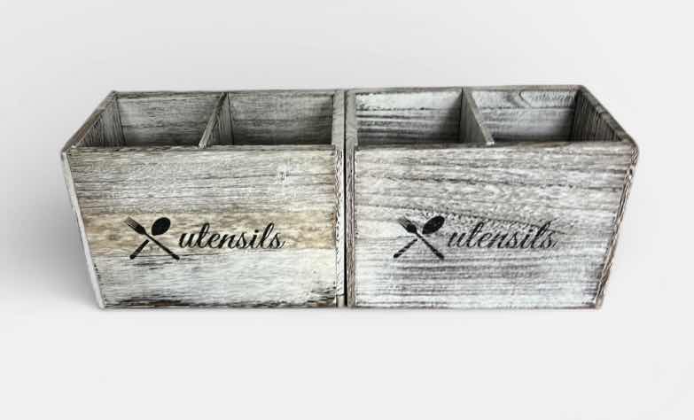 Photo 1 of TWO RUSTIC WOOD UTENSIL HOLDERS