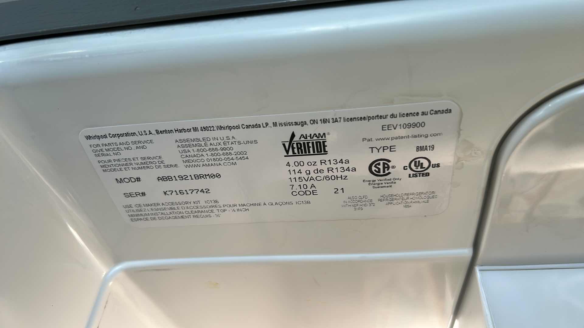 Photo 1 of AMANA REFRIGERATOR