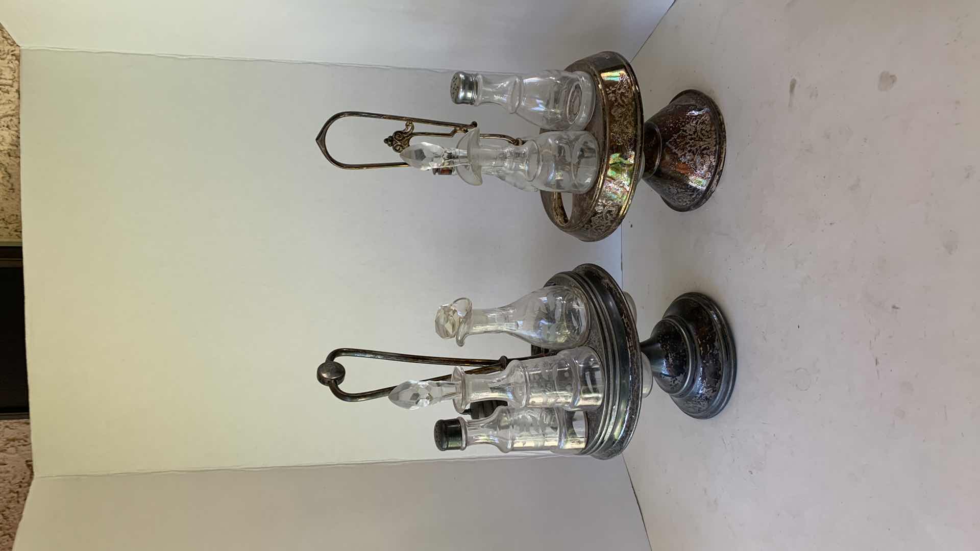 Photo 1 of PAIR OF ANTIQUE VICTORIAN STYLE SILVER PLATED CONDIMENT SET