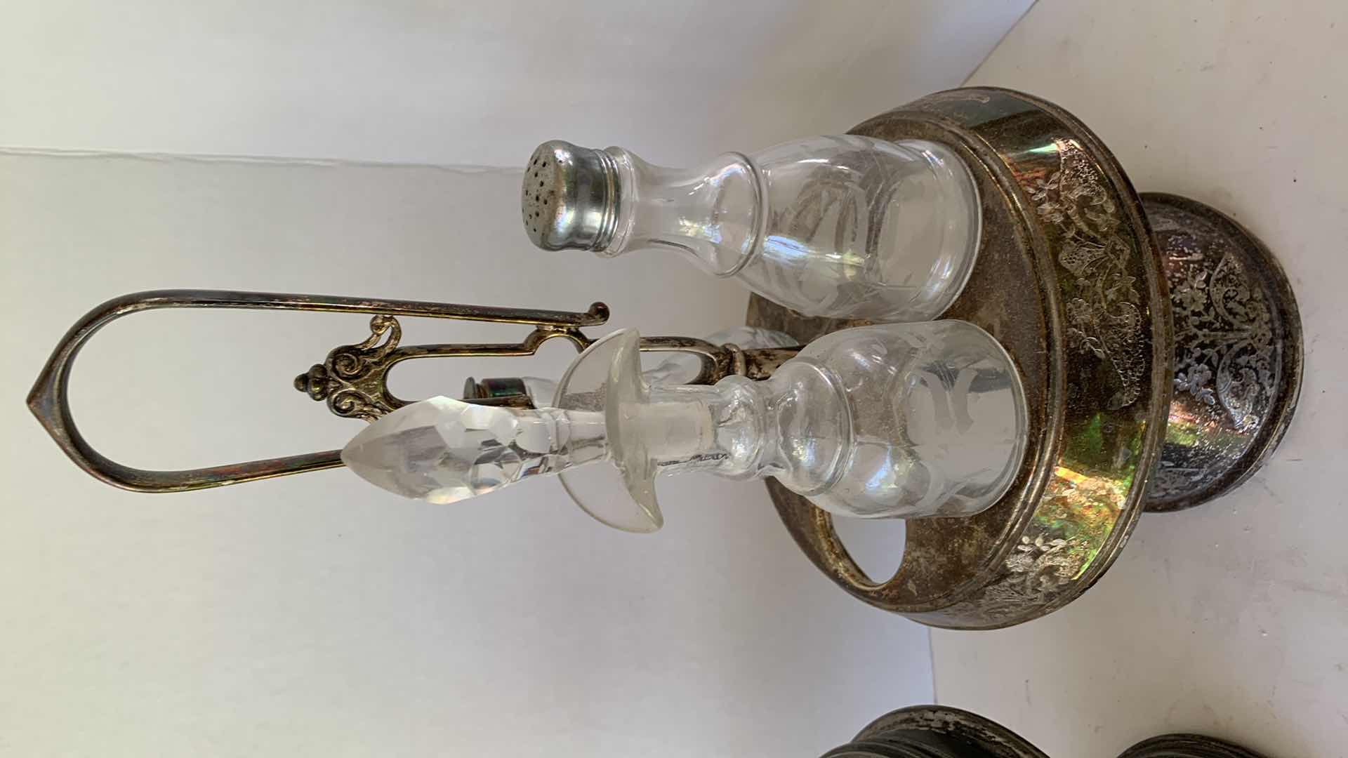 Photo 1 of PAIR OF ANTIQUE VICTORIAN STYLE SILVER PLATED CONDIMENT SET