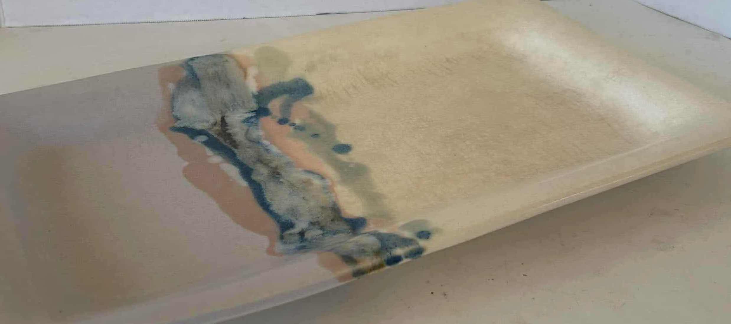 Photo 1 of FINE ART POTTERY
RECTANGULAR TRAY FEATURING MULTI COLORED GLAZED ABSTRACT PATTERN