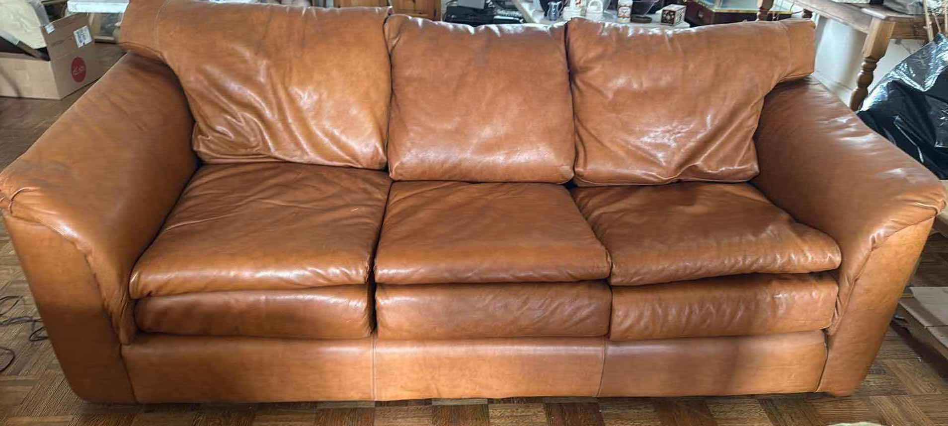 Photo 4 of 7’ TAN ARIZONA SADDLE LEATHER SOFA FROM THE LEATHER GUILD