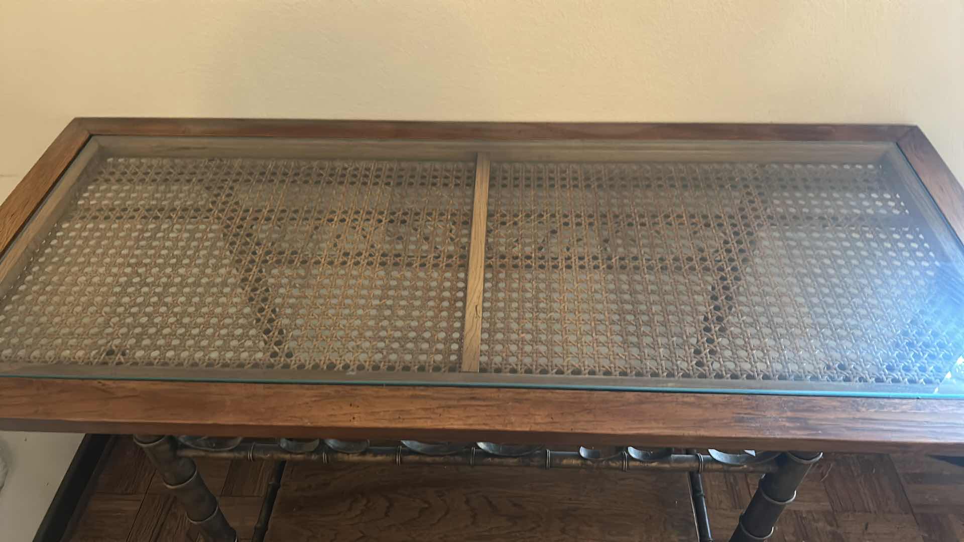 Photo 6 of VINTAGE CANE W IRON COFFEE TABLE (55” x 21” x 33”)