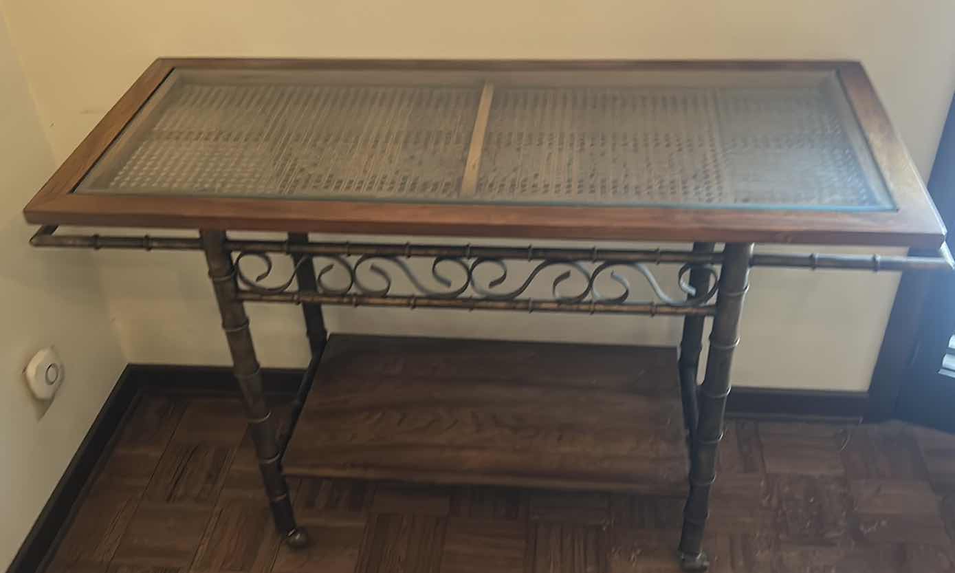 Photo 3 of VINTAGE CANE W IRON COFFEE TABLE (55” x 21” x 33”)