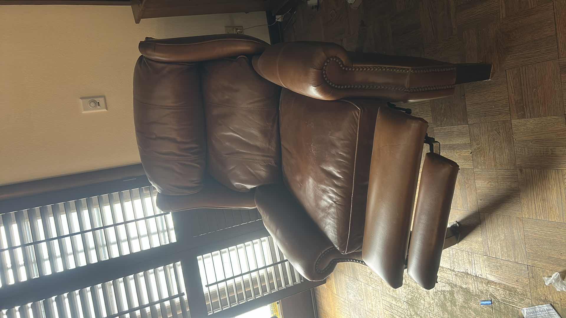 Photo 2 of BERNHARDT BROWN LEATHER RECLINER 33” x 35”  H41”