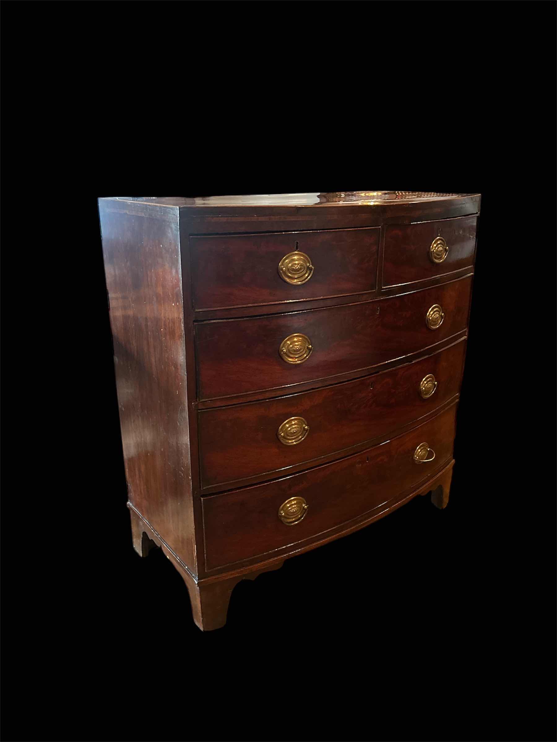 Photo 2 of ENGLISH MAHOGANY BOW FRONT CHEST OF DRAWERS - TONGUE & GROOVE 40” x 20” H42” 