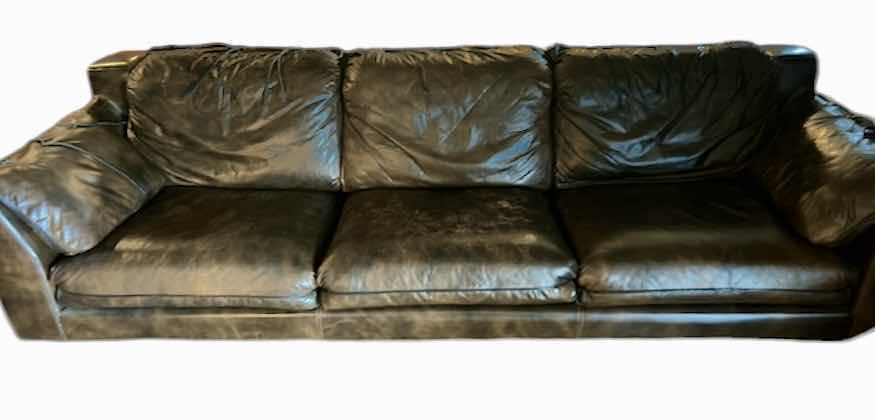 Photo 2 of 8’ BROWN LEATHER SOFA WITH STRAPS