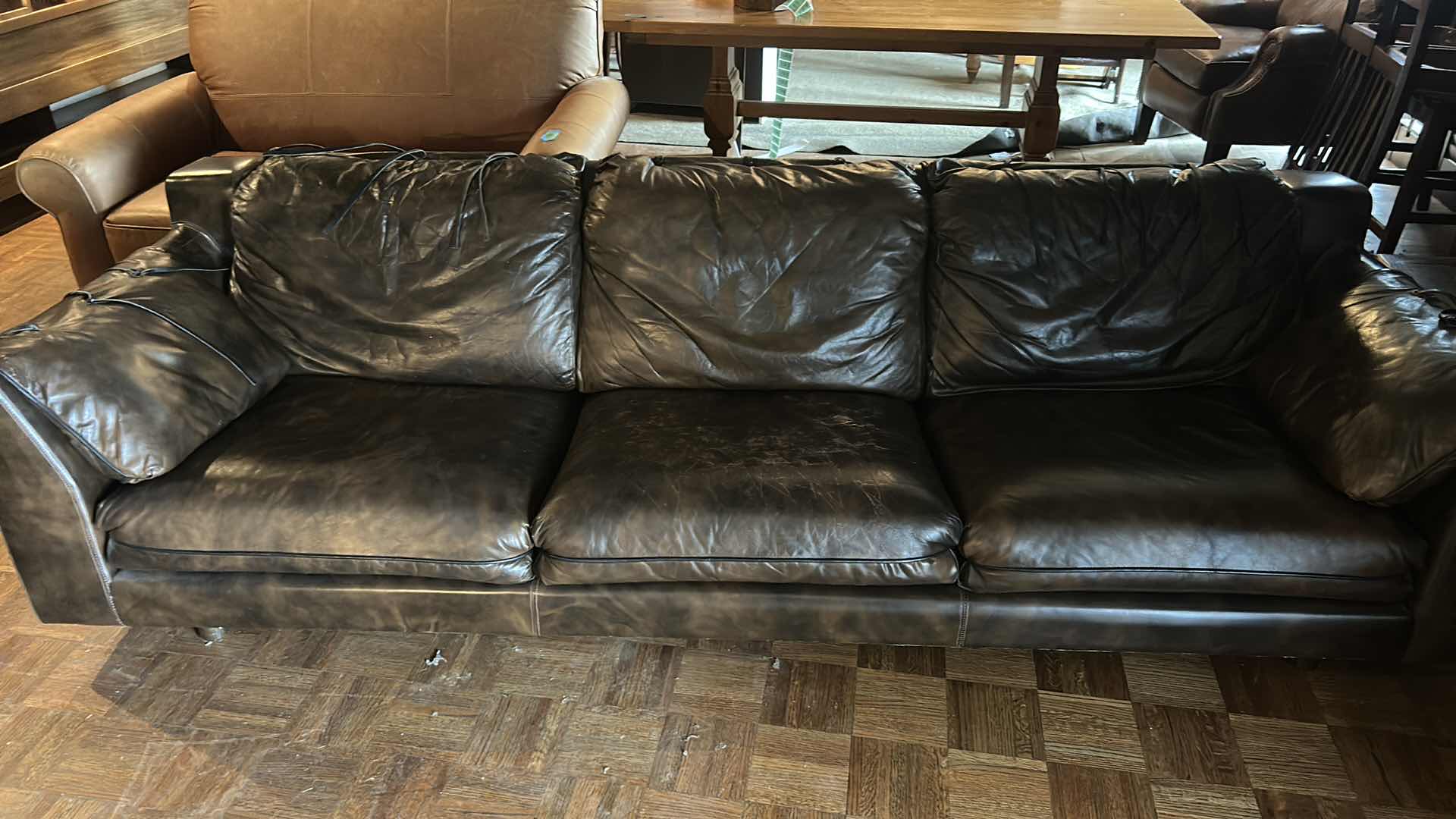 Photo 9 of 8’ BROWN LEATHER SOFA WITH STRAPS