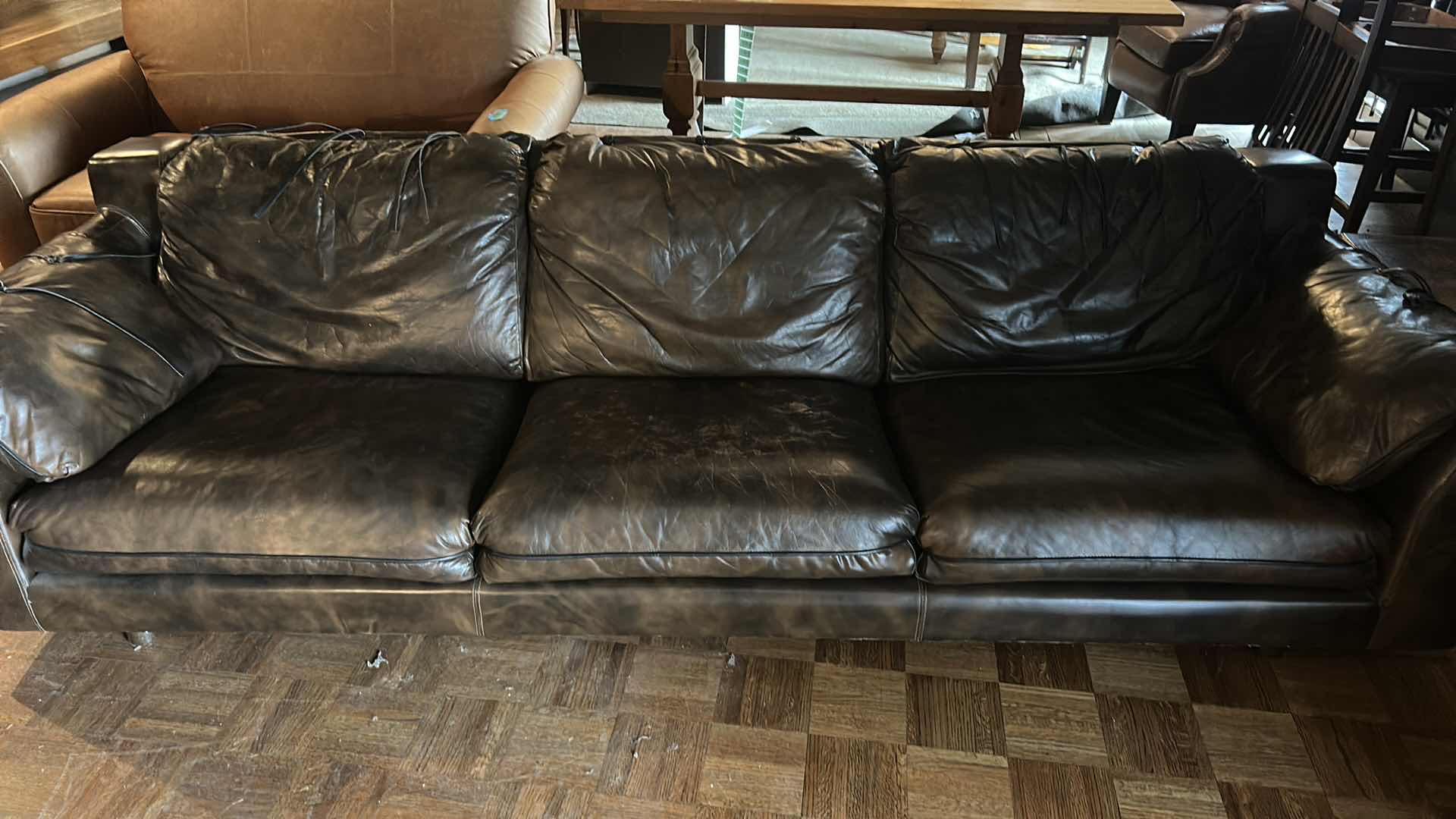 Photo 4 of 8’ BROWN LEATHER SOFA WITH STRAPS