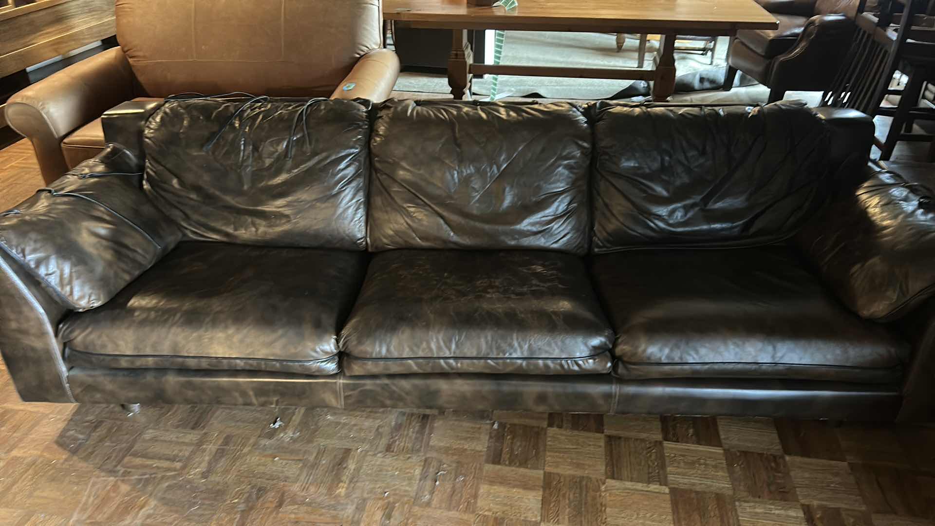 Photo 8 of 8’ BROWN LEATHER SOFA WITH STRAPS