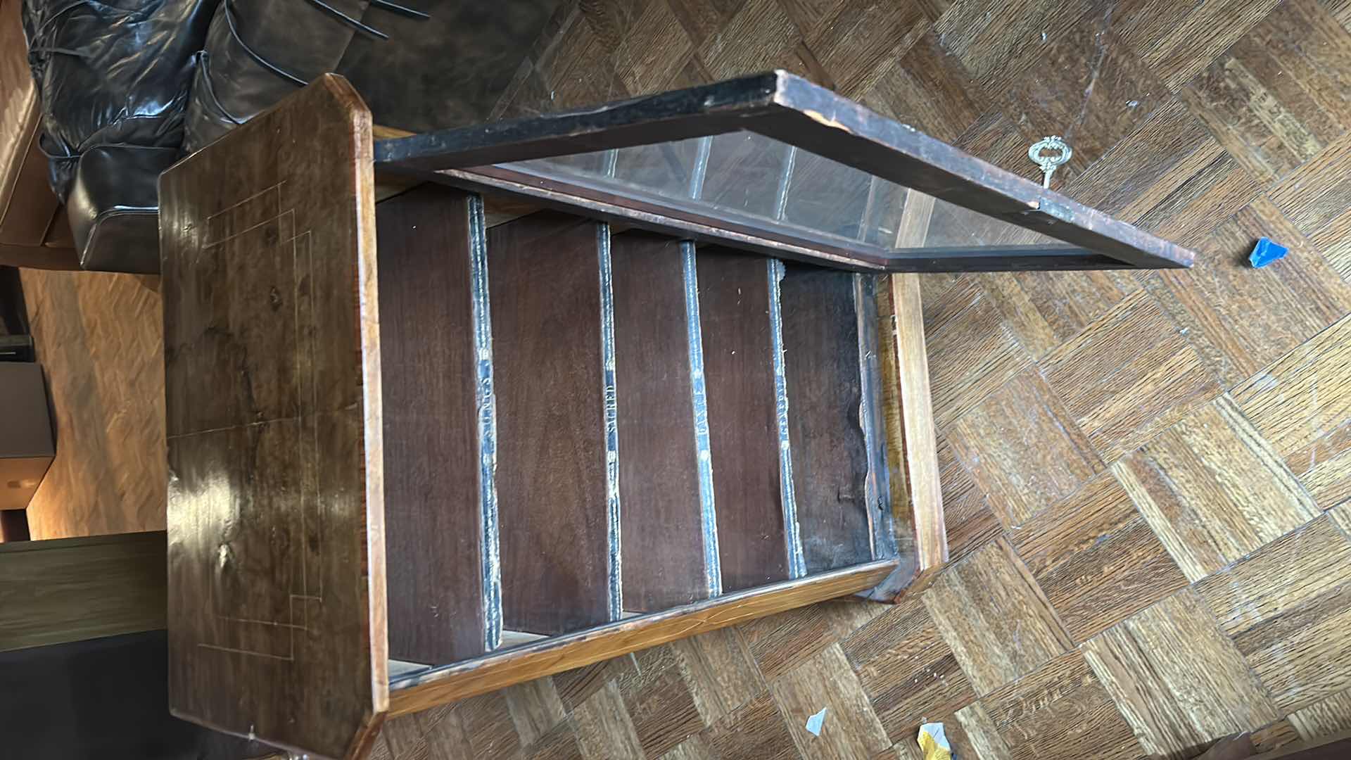 Photo 3 of ANTIQUE 1870’S VICTORIAN MUSIC CABINET MADE OF WALNUT VENEER, DESIGNED FOR STORING SHEET MUSIC 20 1/2”x 14” x H3’