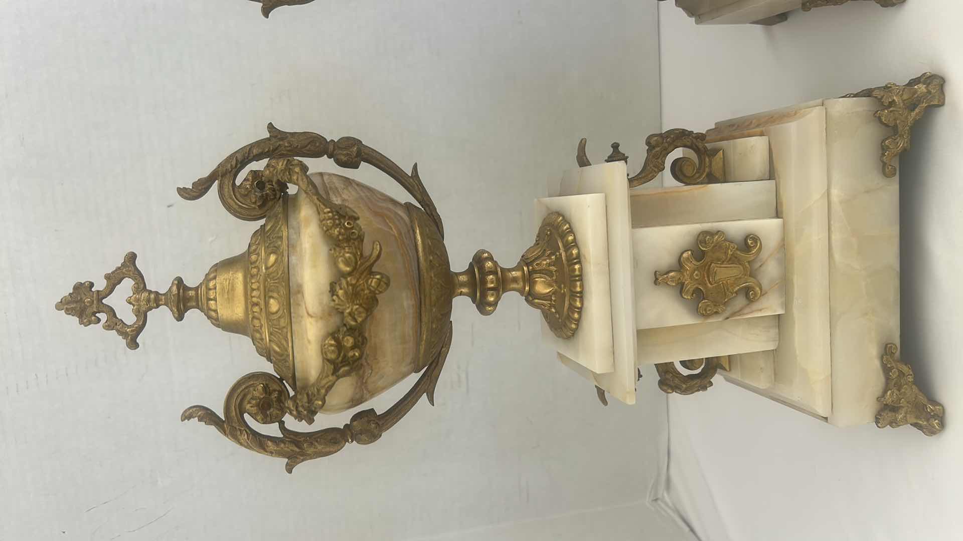 Photo 4 of ANTIQUE PAIR OF FRENCH UNIQUE CASSOLETTE MARBLE W GOLD BRONZE URNS  H15.5”