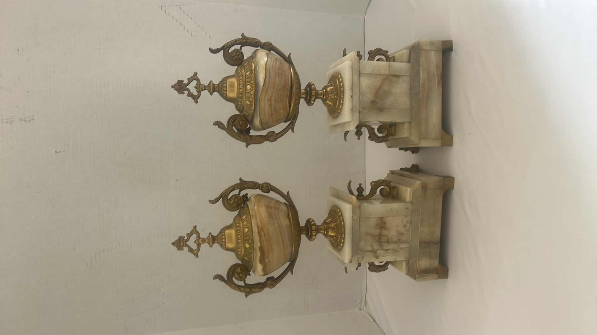 Photo 7 of ANTIQUE PAIR OF FRENCH UNIQUE CASSOLETTE MARBLE W GOLD BRONZE URNS  H15.5”