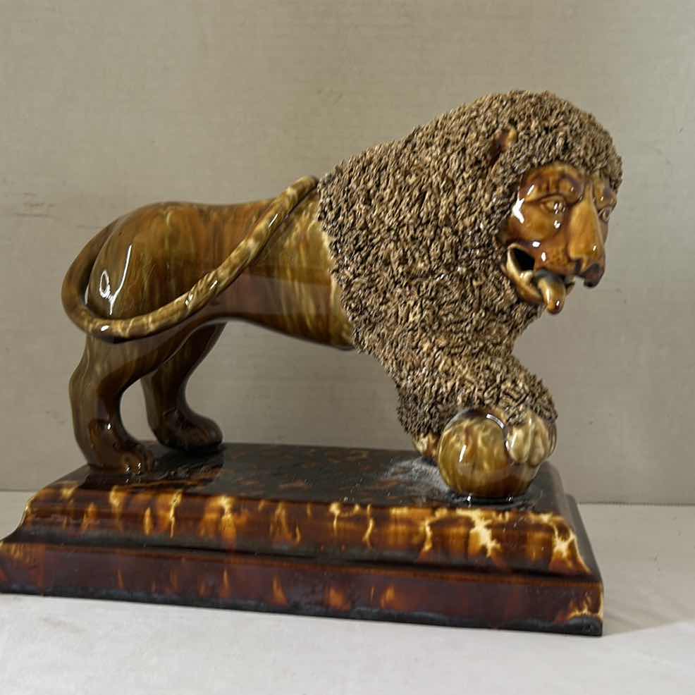 Photo 6 of RARE COLLECTIBLE-FINE LYMAN FENTON  & CO , FLINT ENAMEL FIGURE OF A LION ON BASE   10.5” x 9.5” 