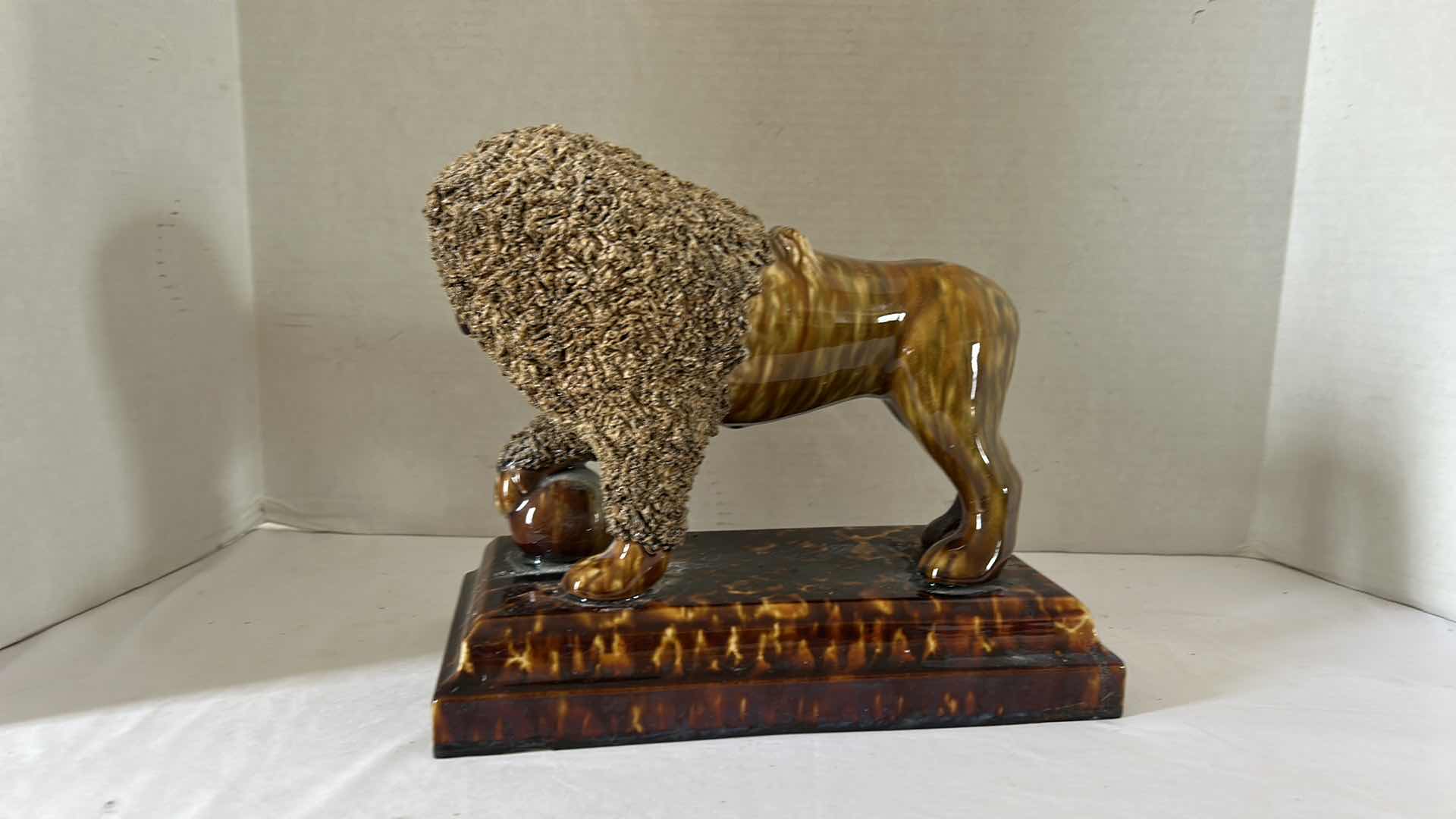 Photo 3 of RARE COLLECTIBLE-FINE LYMAN FENTON  & CO , FLINT ENAMEL FIGURE OF A LION ON BASE   10.5” x 9.5” 