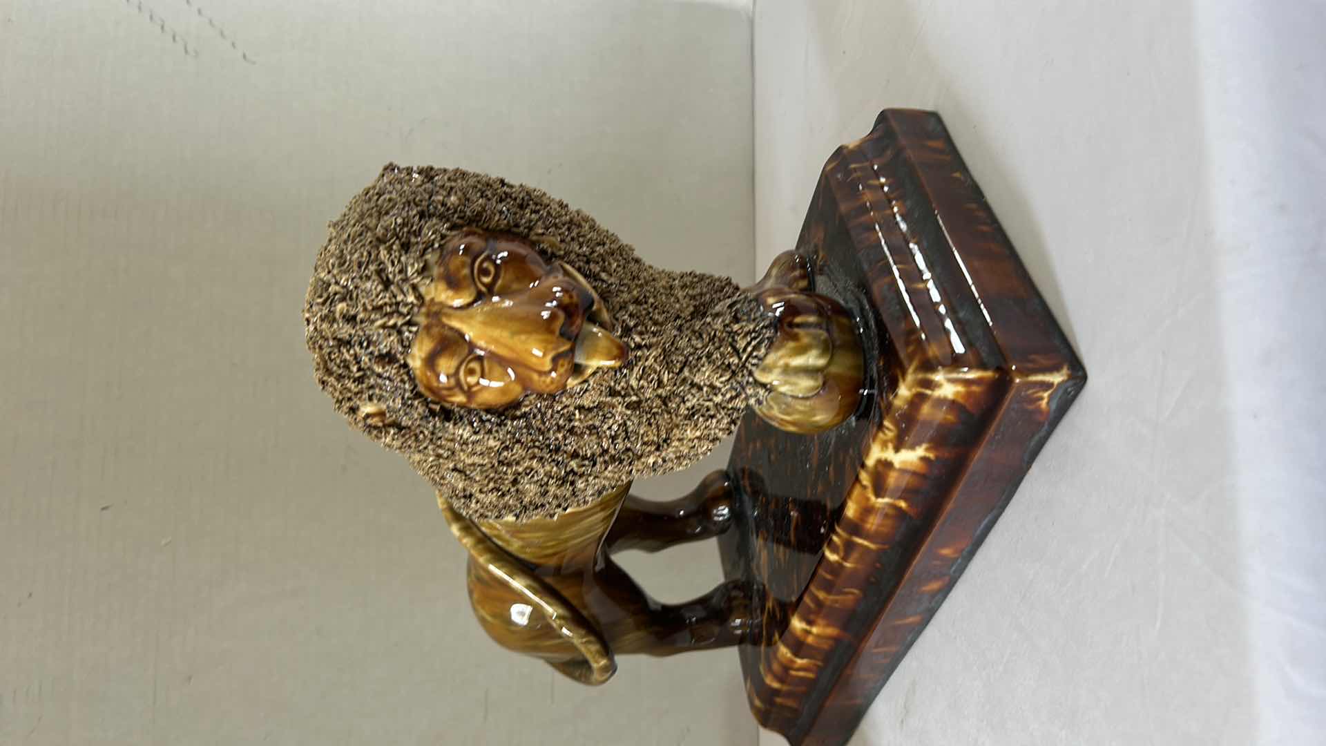 Photo 2 of RARE COLLECTIBLE-FINE LYMAN FENTON  & CO , FLINT ENAMEL FIGURE OF A LION ON BASE   10.5” x 9.5” 