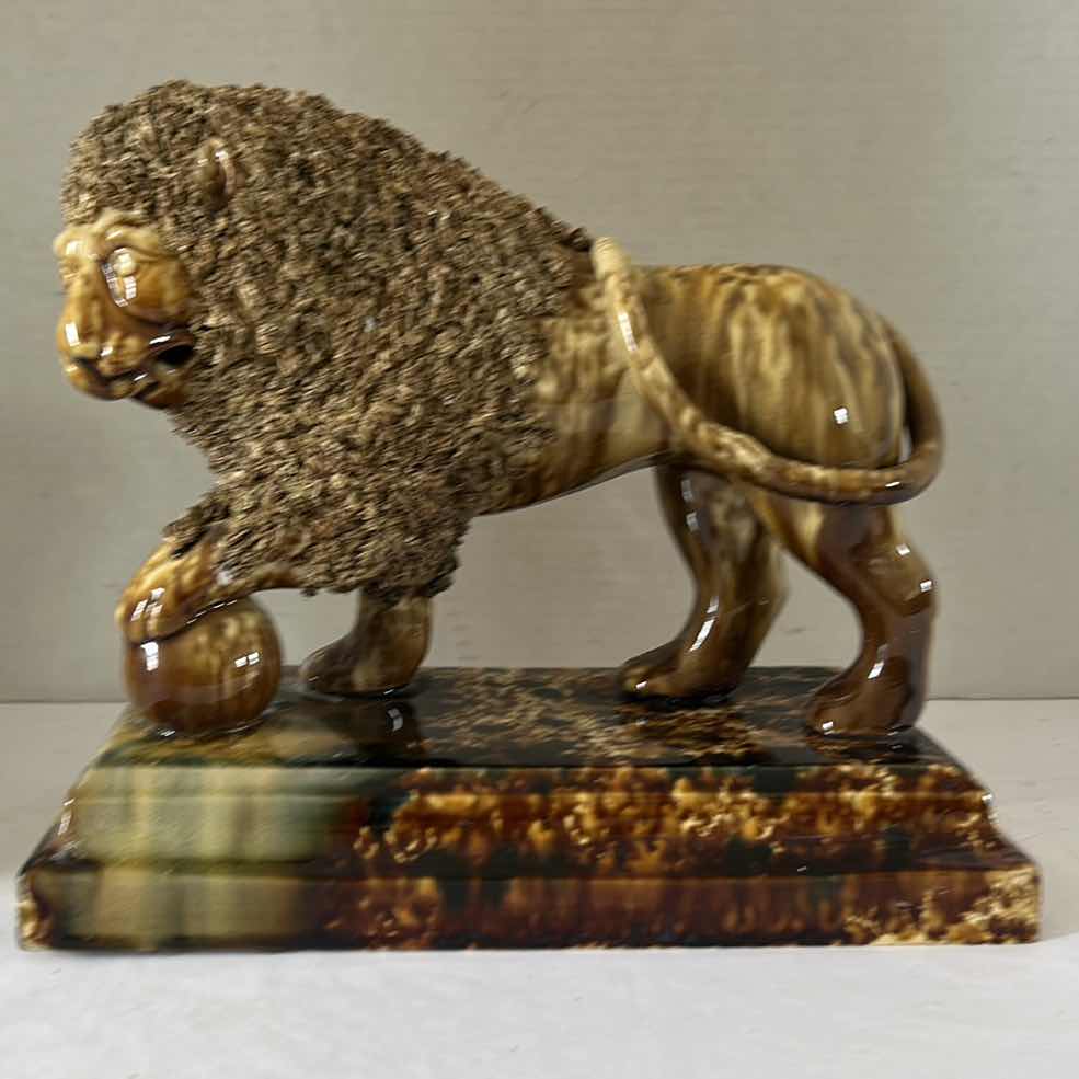 Photo 6 of RARE COLLECTIBLE-FINE LYMAN FENTON  & CO , FLINT ENAMEL FIGURE OF A LION ON BASE   10.5” x 9.5” 