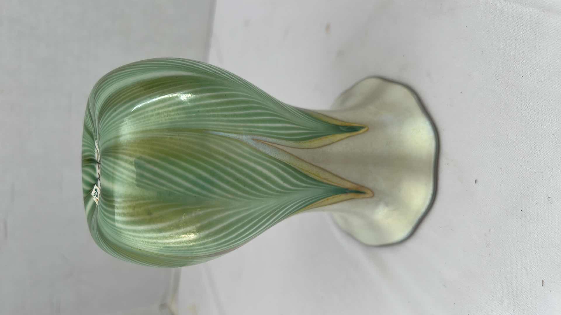Photo 1 of 1901-1924 QUEZAL ART GLASS "PULLED FEATHER" VASE  H5.5” 