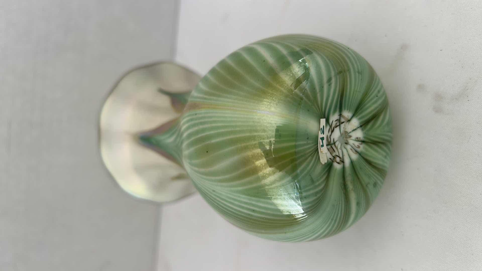 Photo 1 of 1901-1924 QUEZAL ART GLASS "PULLED FEATHER" VASE  H5.5” 
