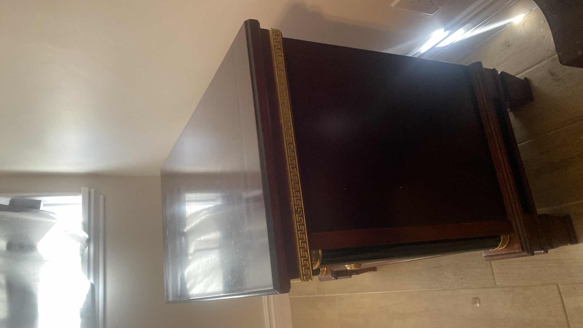 Photo 1 of VERSACE-STYLE SOLID WOOD W. GOLD TRIMMING NIGHTSTAND 31.5“ X 16“ H27”