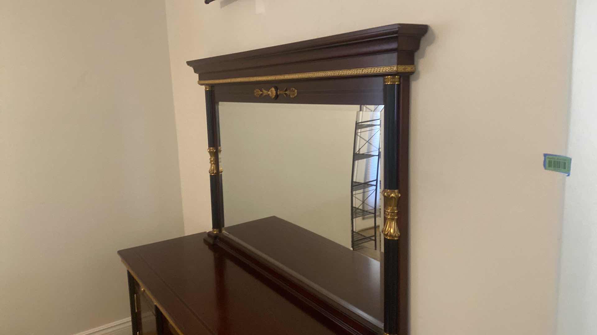 Photo 1 of VERSACE-STYLE SOLID WOOD W GOLD & BLACK TRIMMINGS VANITY W BENCH & BEVELED MIRROR