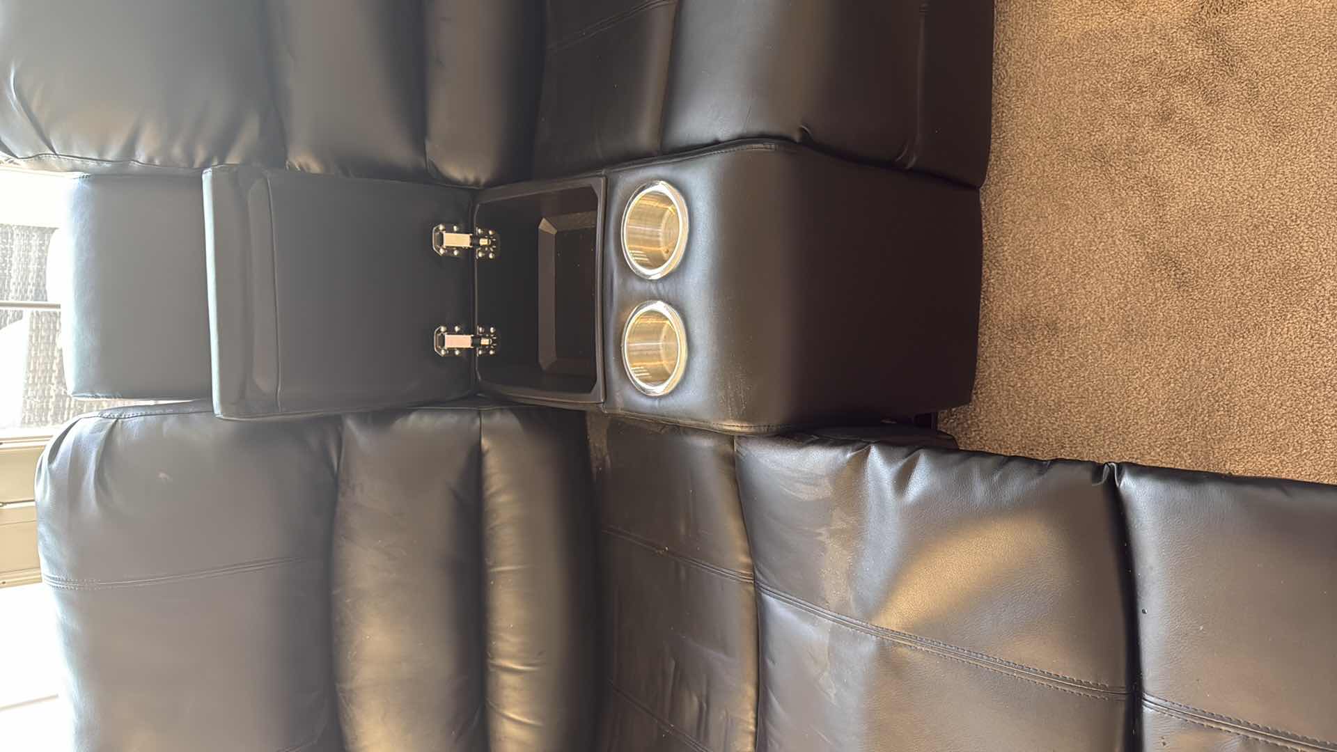 Photo 1 of BLACK VINYL RECLINING SECTIONAL SOFA 96” x 83” (3 PCS)