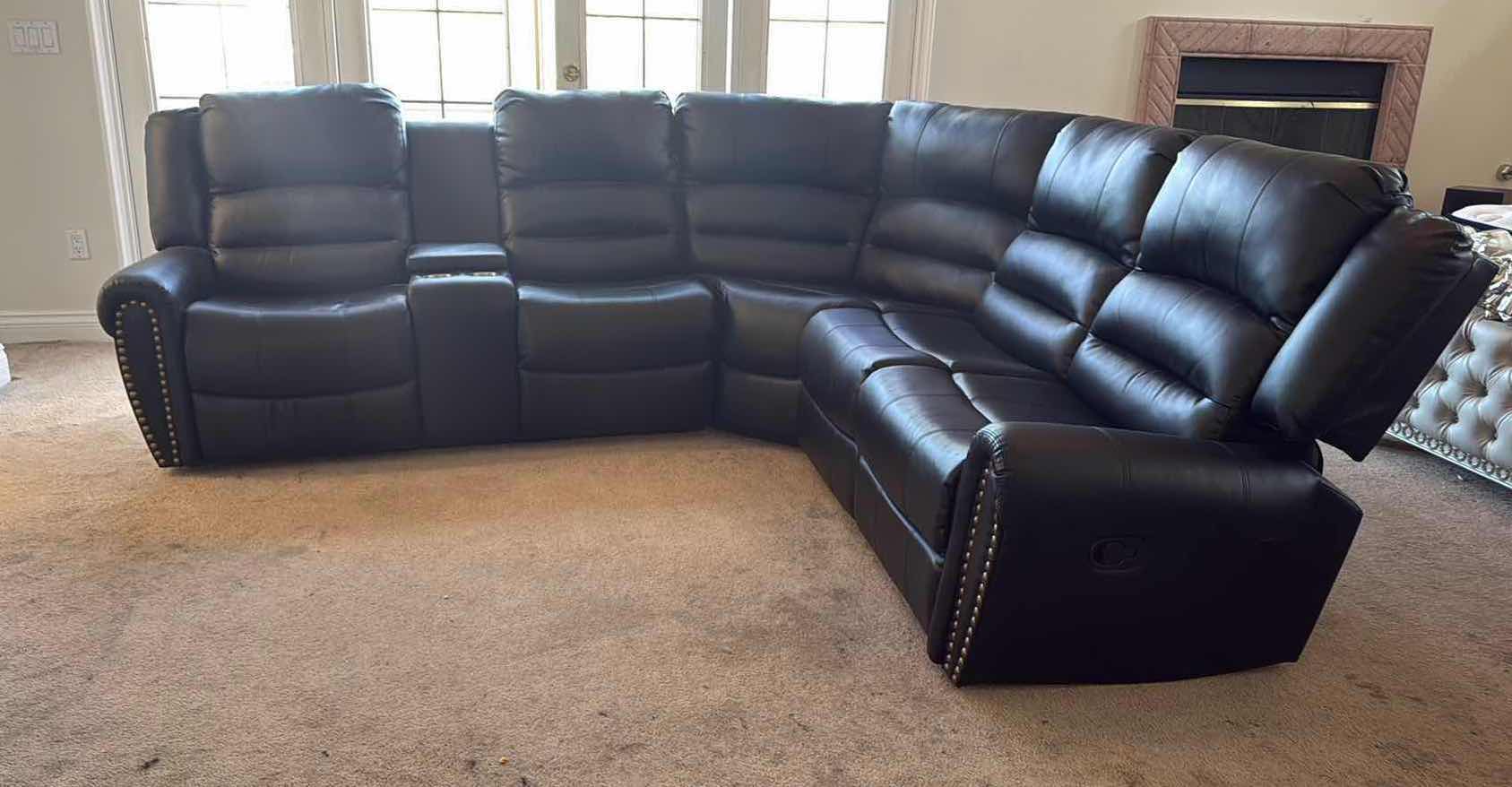 Photo 1 of BLACK VINYL RECLINING SECTIONAL SOFA 96” x 83” (3 PCS)