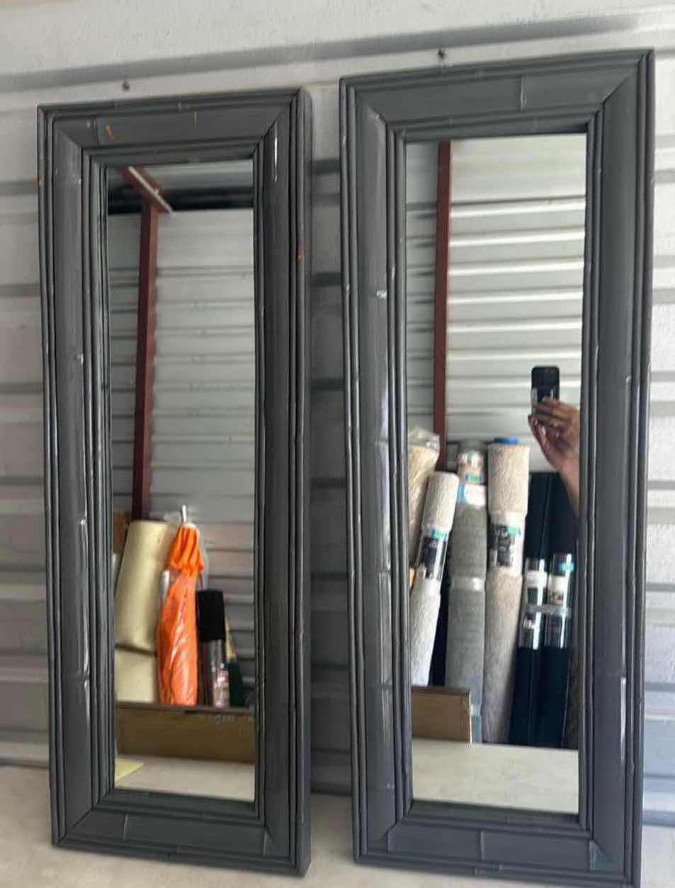 Photo 1 of 2-GREY BAMBOO FRAMED MIRRORS 16X2”43”H