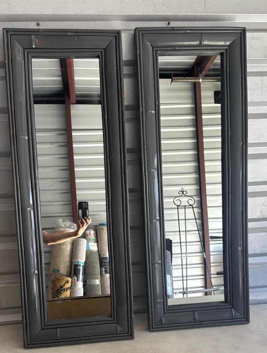 Photo 1 of 2-GREY BAMBOO FRAMED MIRRORS 16X2”43”H
