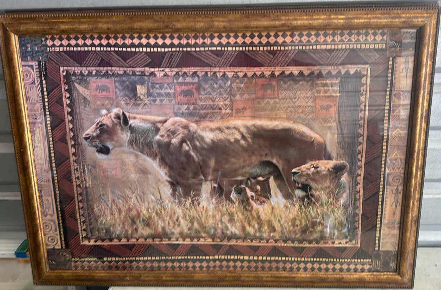 Photo 1 of 2-FRAMED SAFARI ART PRINTS ELEPHANT/LION