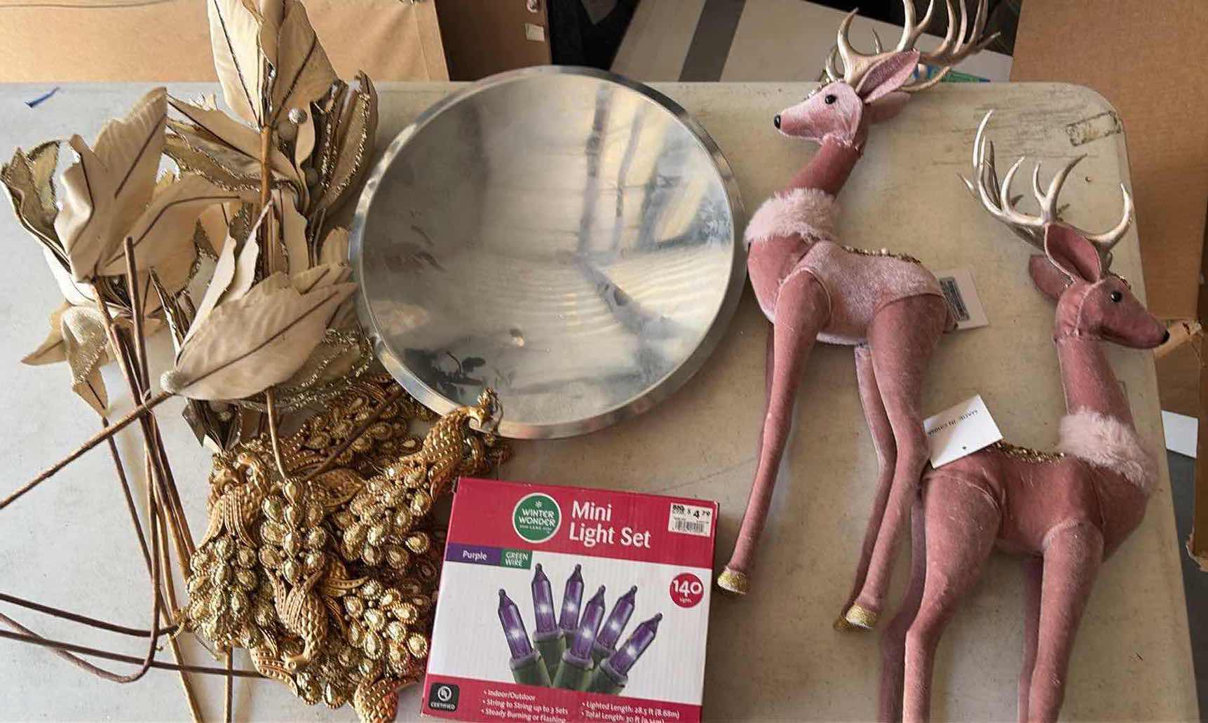 Photo 1 of CONTENTS OF BOX HOLIDAY LIGHTS/ DECOR PEACOCK ORNAMENTS