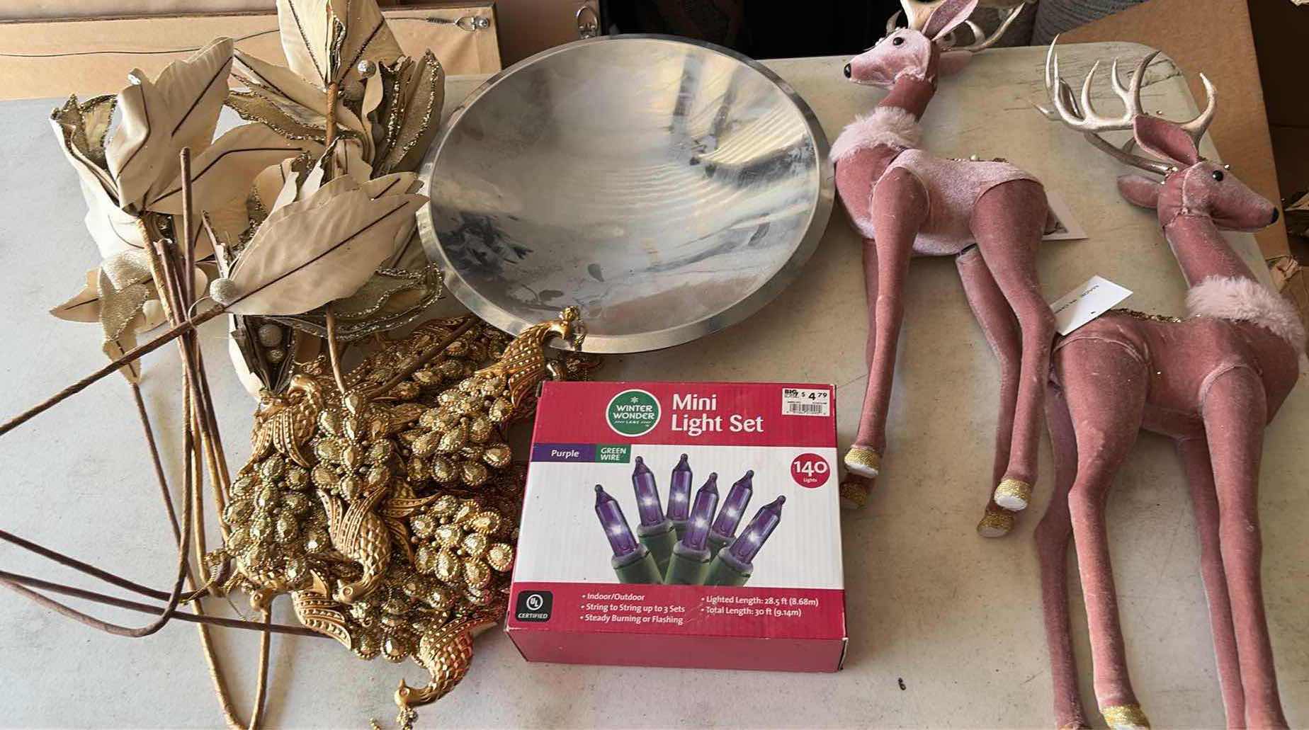 Photo 1 of CONTENTS OF BOX HOLIDAY LIGHTS/ DECOR PEACOCK ORNAMENTS