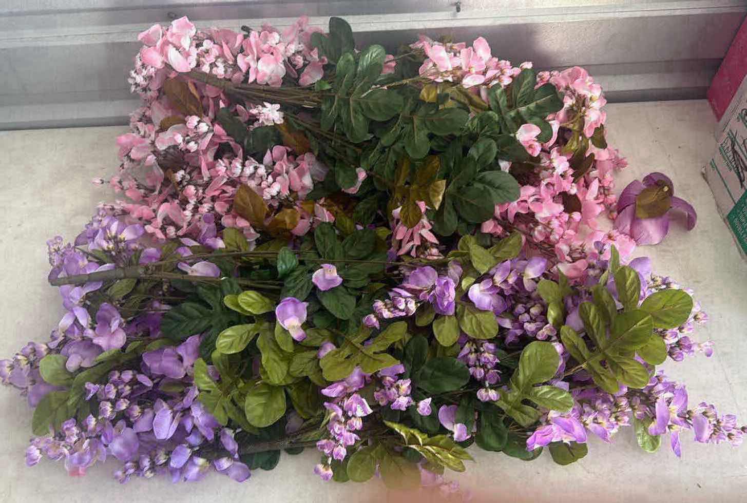 Photo 1 of CONTENTS OF BOX- PURPLE/PINK FLOWERS