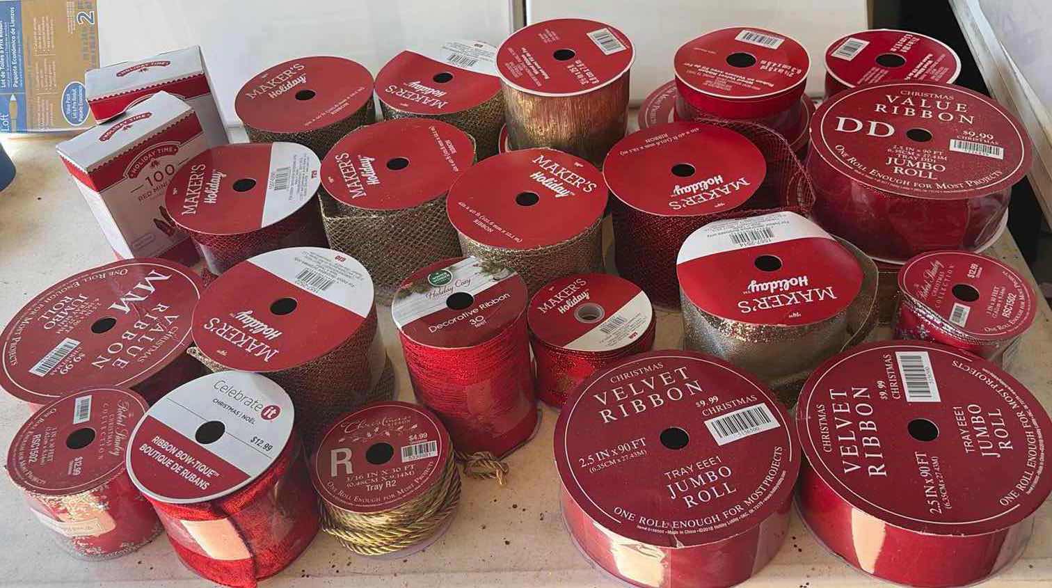 Photo 1 of CONTENTS OF BOX HOLIDAY RIBBONS RED/ GOLD COLOR
