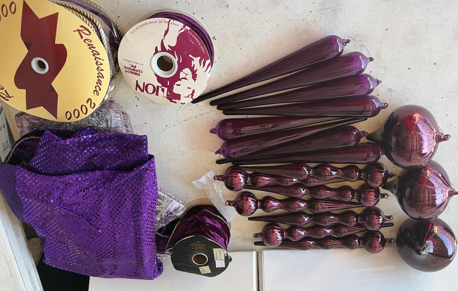 Photo 1 of CONTENTS OF BOX GLASS HOLIDAY DECORATIONS PURPLE COLOR