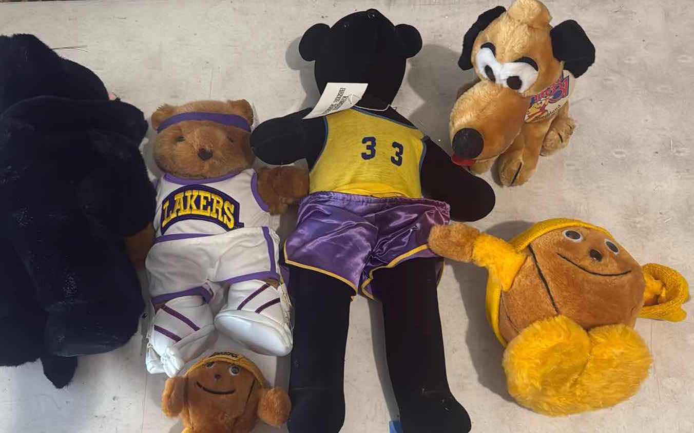 Photo 1 of CONTENTS OF BOX- LAKERS BEARS/STUFFED ANIMALS