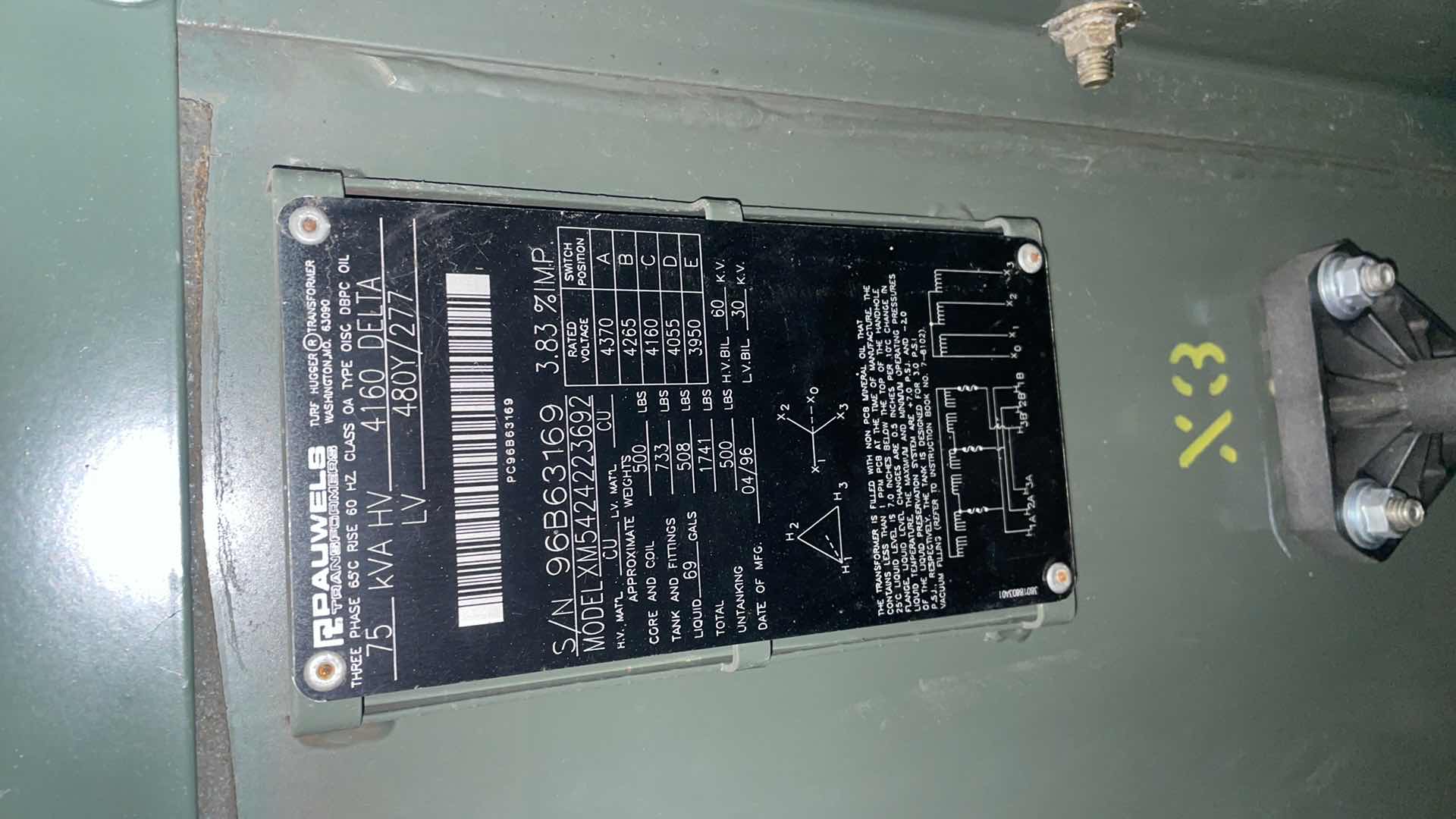Photo 1 of PAUWELS TRANSFORMER 75 KVA 3-PHASE PAD-MOUNT TRANSFORMER HV 4160 DELTA LV 480Y/277 WITH LOADBREAK BUSHINGS