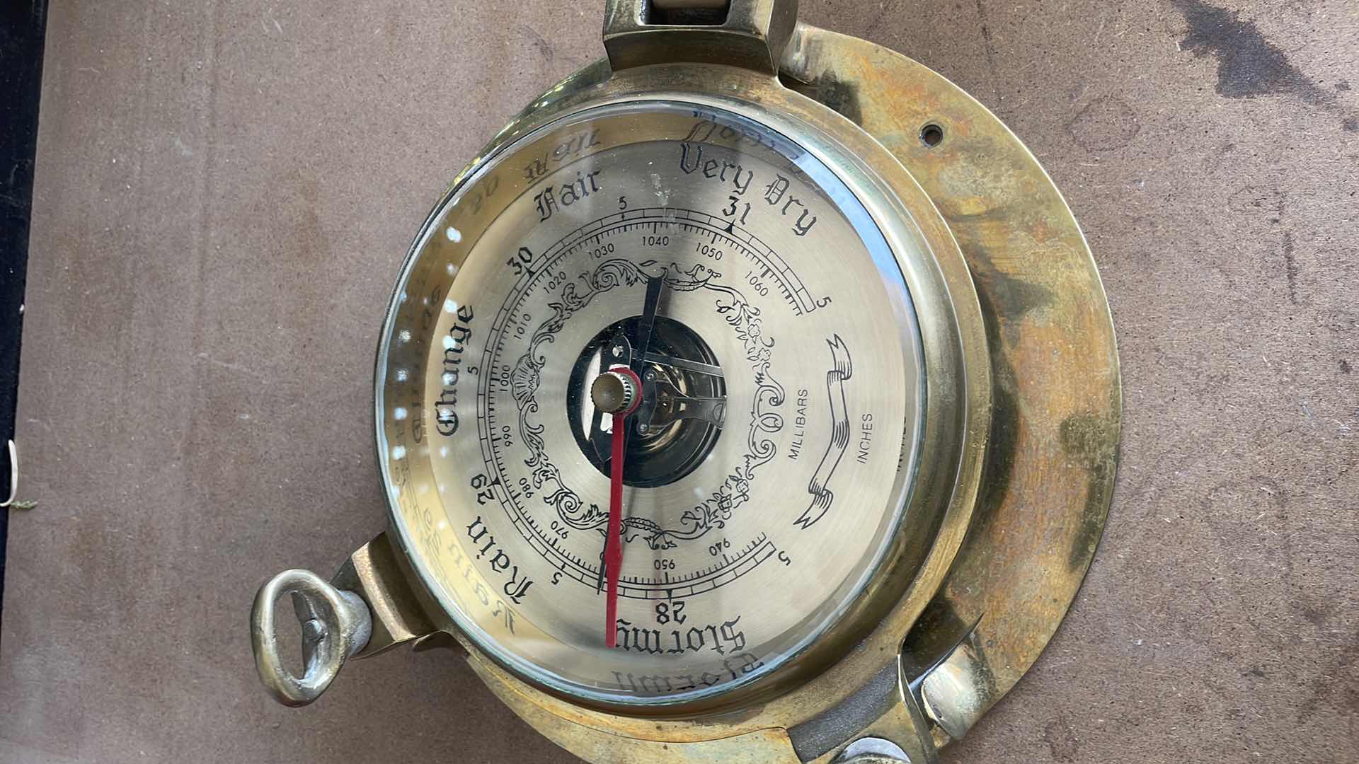 Photo 1 of BRASS BAROMETER NAUTICAL PORTHOLE WEATHER BEVELED GLASS