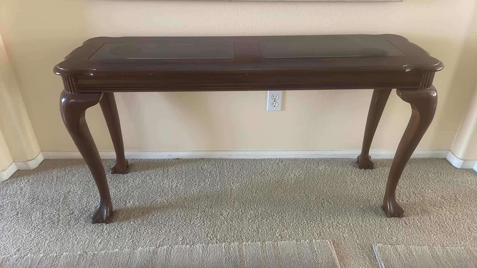 Photo 1 of GLASS TOP CHERRY ACCENT TABLE 52”x 16”x27”