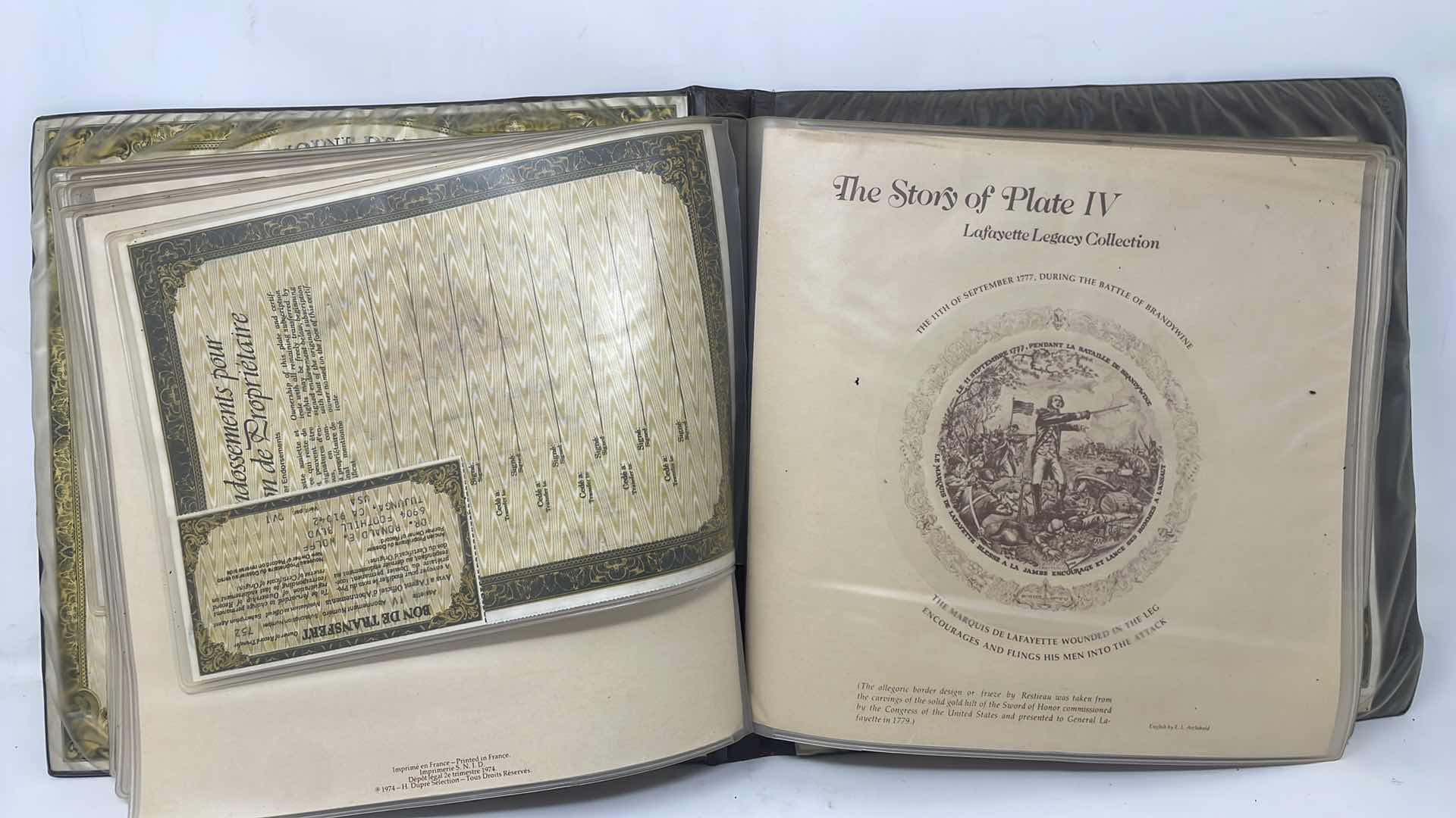 Photo 1 of THE LAFAYETTE LEGACY COLLECTION
COMPLETE OFFICIAL RECORD 
D'ARCEA-LIMOGES SET OF 7 WASHINGTON COLLECTOR PLATES AND CERTIFICATES