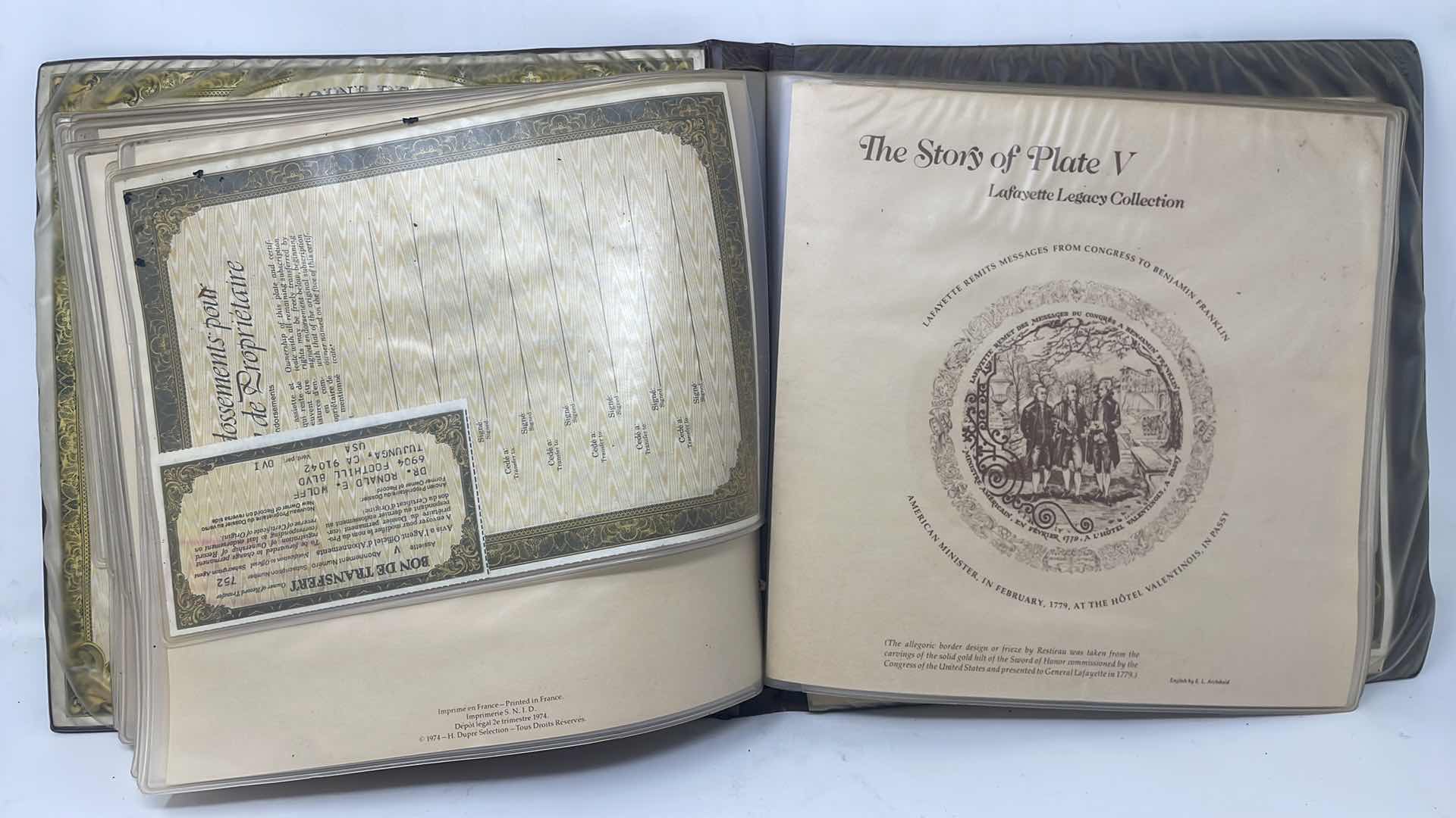 Photo 1 of THE LAFAYETTE LEGACY COLLECTION
COMPLETE OFFICIAL RECORD 
D'ARCEA-LIMOGES SET OF 7 WASHINGTON COLLECTOR PLATES AND CERTIFICATES