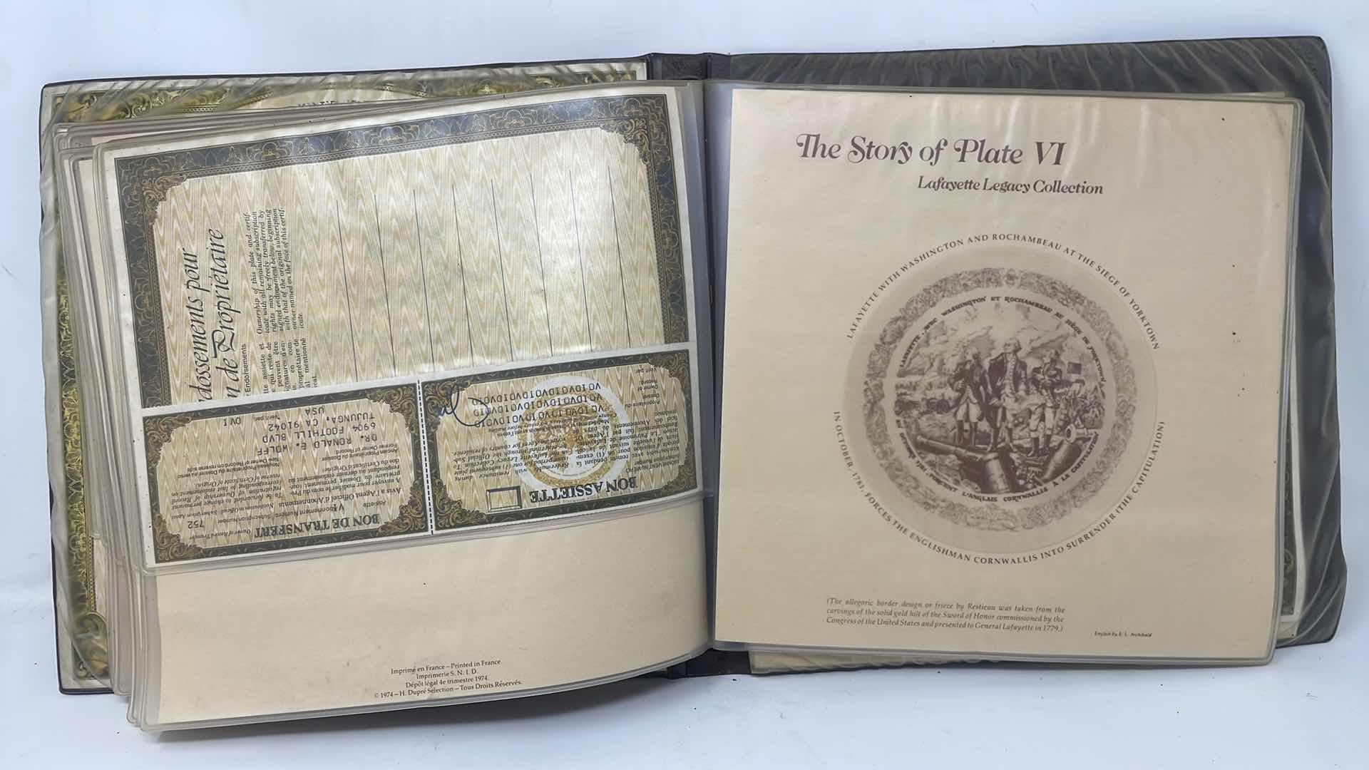 Photo 1 of THE LAFAYETTE LEGACY COLLECTION
COMPLETE OFFICIAL RECORD 
D'ARCEA-LIMOGES SET OF 7 WASHINGTON COLLECTOR PLATES AND CERTIFICATES