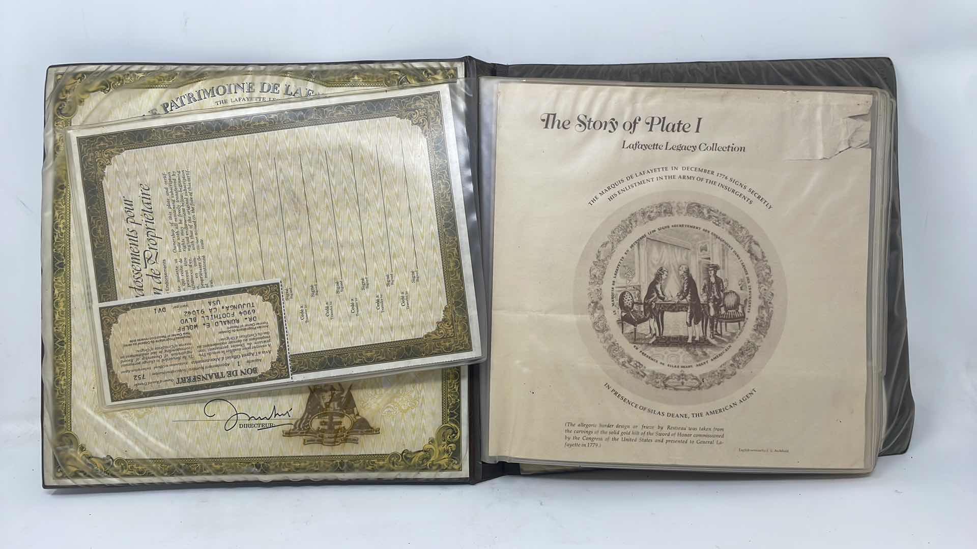 Photo 1 of THE LAFAYETTE LEGACY COLLECTION
COMPLETE OFFICIAL RECORD 
D'ARCEA-LIMOGES SET OF 7 WASHINGTON COLLECTOR PLATES AND CERTIFICATES
