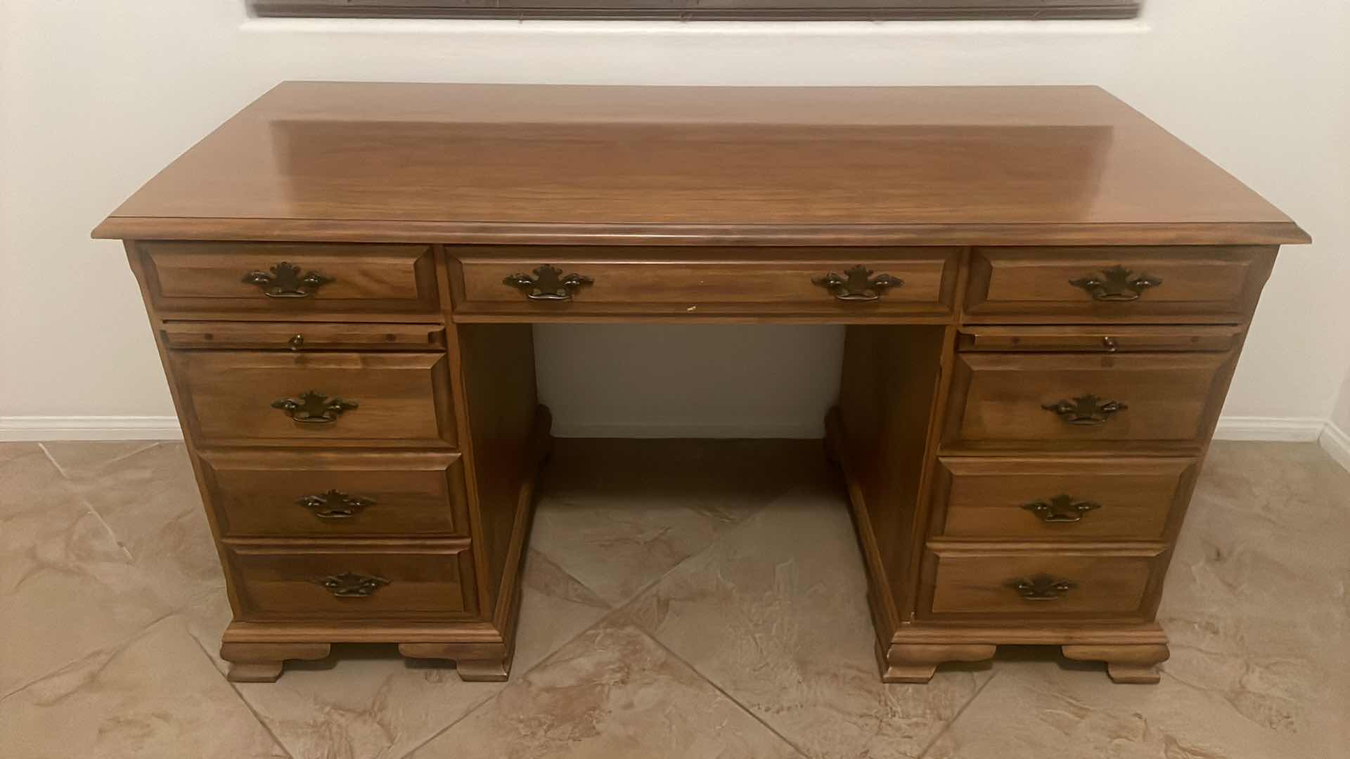 Photo 1 of VINTAGE SOLID WOOD DESK 7 DRAWERS 55”x 25”x29-1/2”