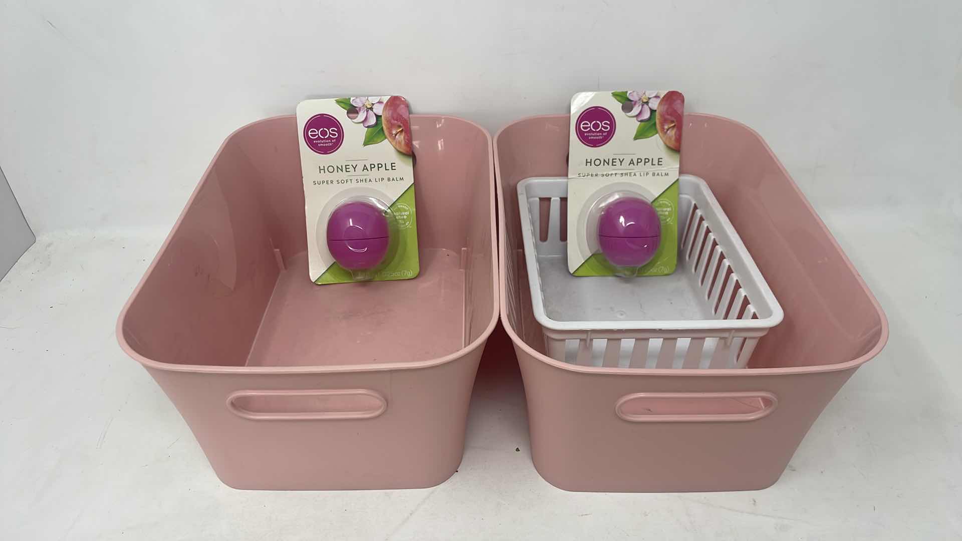 Photo 1 of STORAGE BINS AND EOS HONEY APPLE LIP BALMS