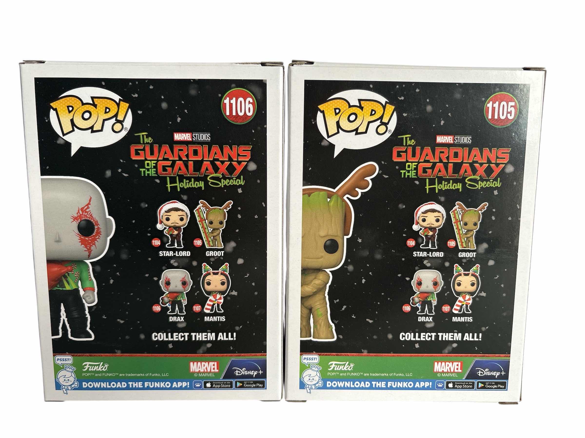 Photo 1 of (2)PCS NIB FUNKO POP GUARDIANS OF THE GALXAY GROOT AND DRAX