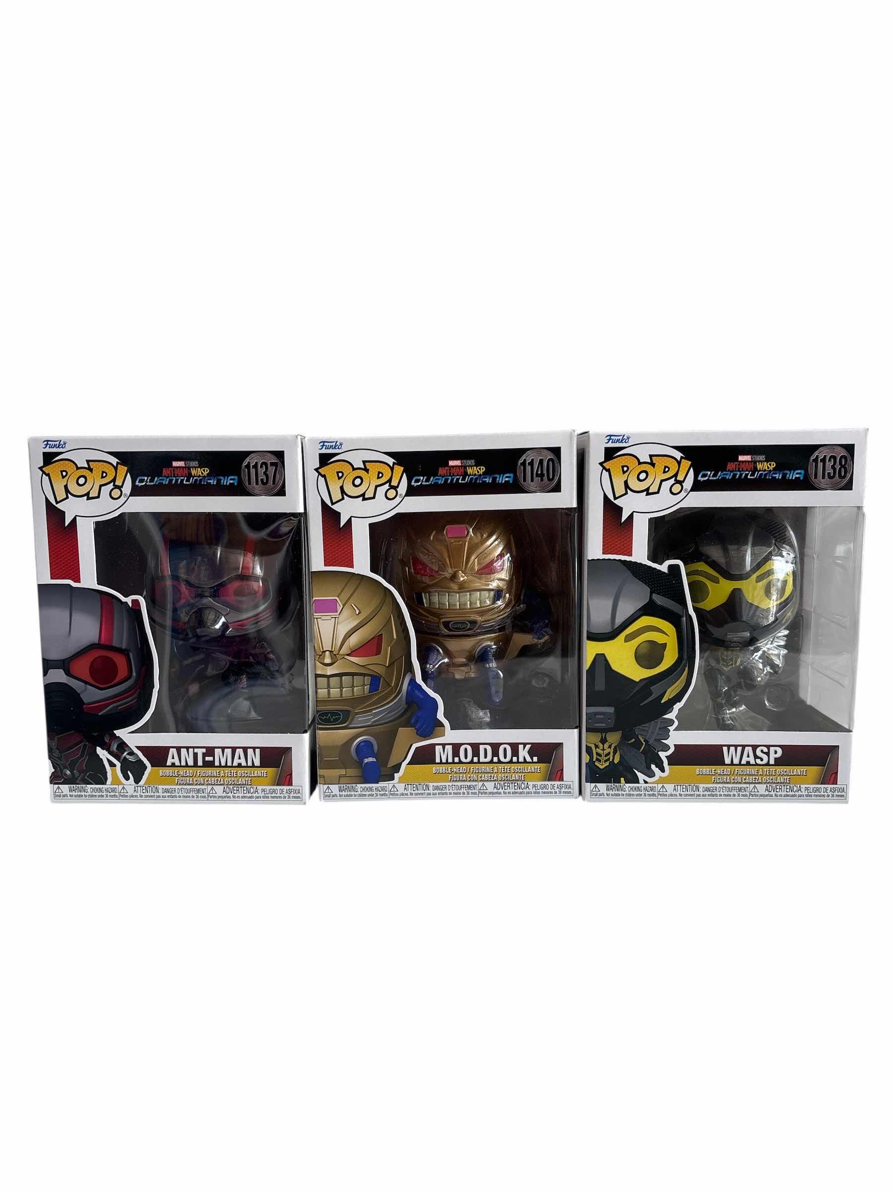 Photo 1 of (3) PCS NIB FUNKO POP ANT-MAN & M.OD.O.K. & WASP ANTMAN AND THE WASP QUANTUMANIA