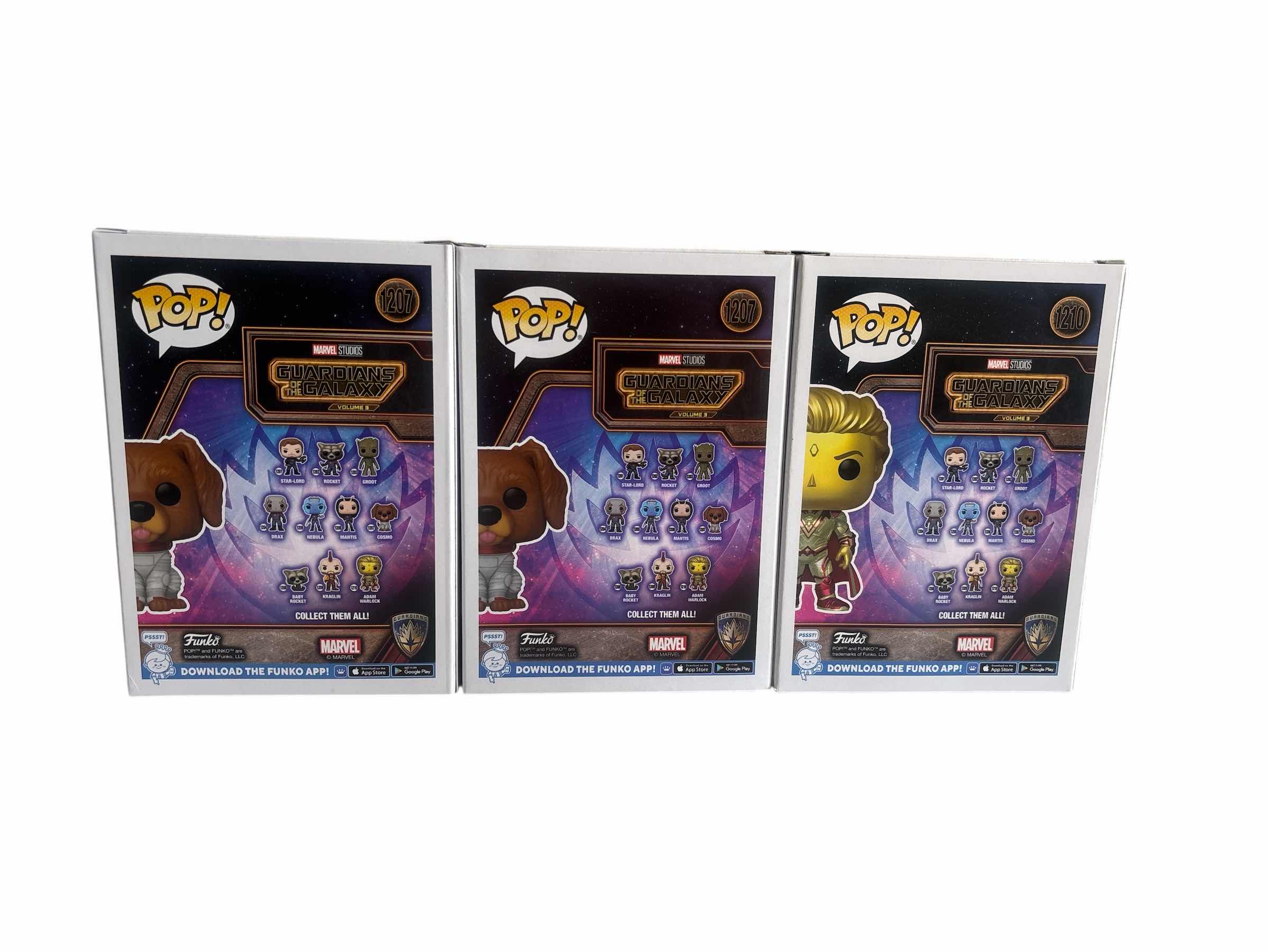 Photo 1 of 3(PCS) NIB FUNKO POP ADAM WARLOCK AND COSMO FLOCKED HT EXCL. & COSMO GUARDIANS OF THE GALAXY