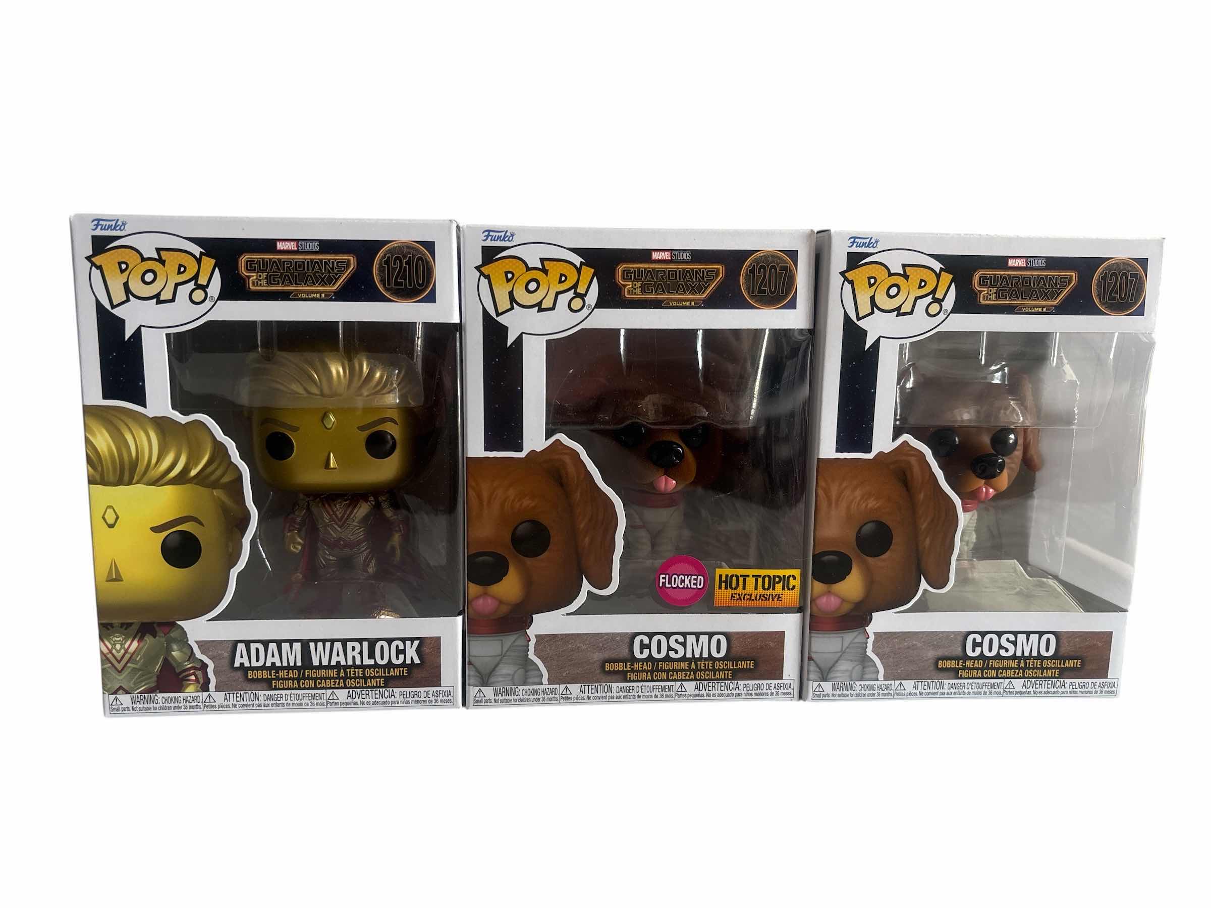Photo 1 of 3(PCS) NIB FUNKO POP ADAM WARLOCK AND COSMO FLOCKED HT EXCL. & COSMO GUARDIANS OF THE GALAXY